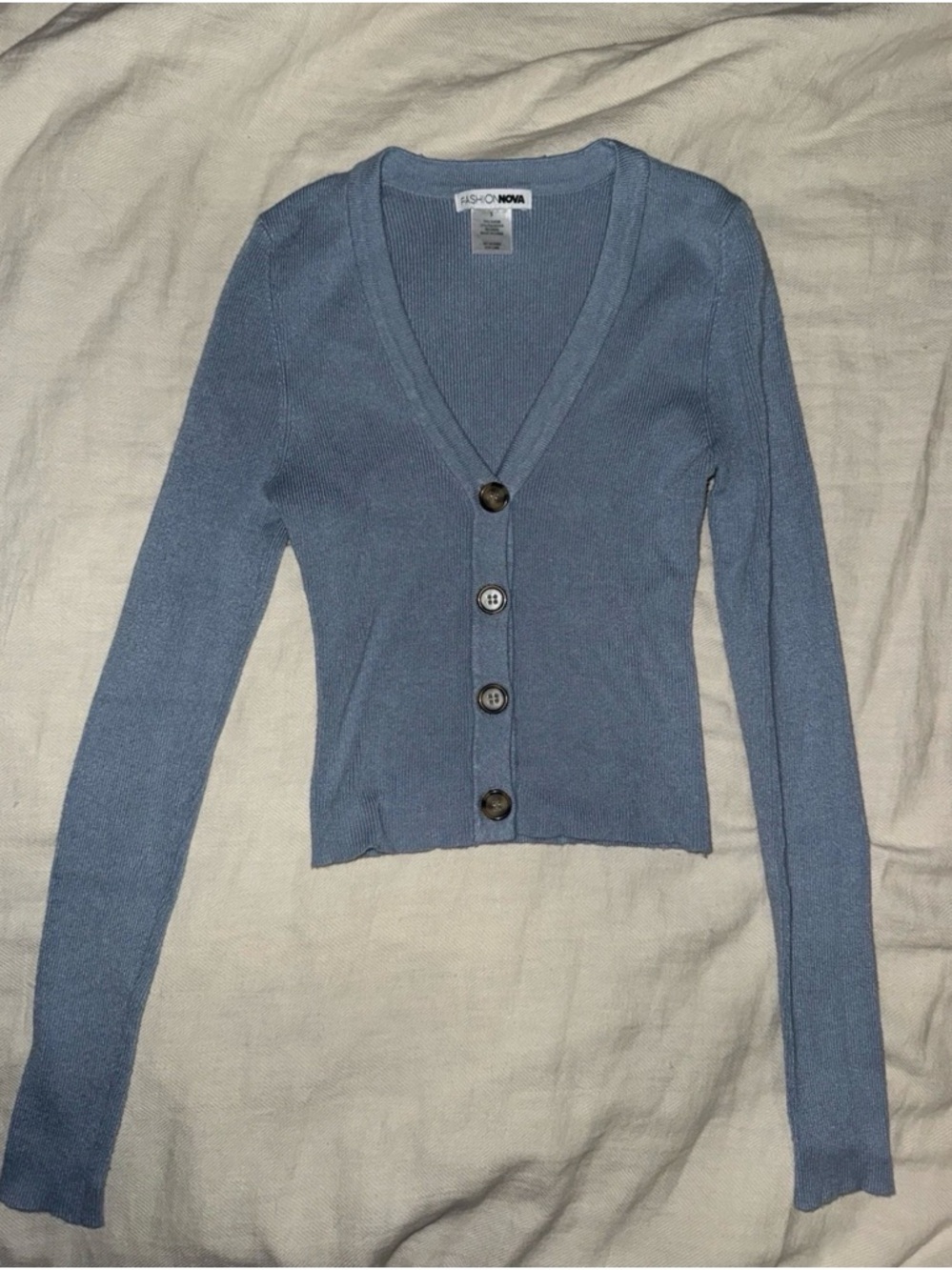Fashion Nova Blue Button Fitted Long Sleeve Size Small